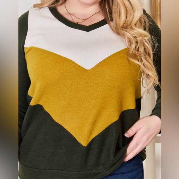 NEW Hailey & Co PLUS + REG Size Retro 1970s Color Block V-Neck Knit Top Blouse - Picture 2 of 11